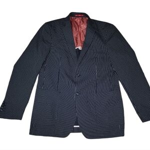 Men's Renoir Sports Coat Jacket L42 Blue White Stripes Slim 2BT Vent Blazer